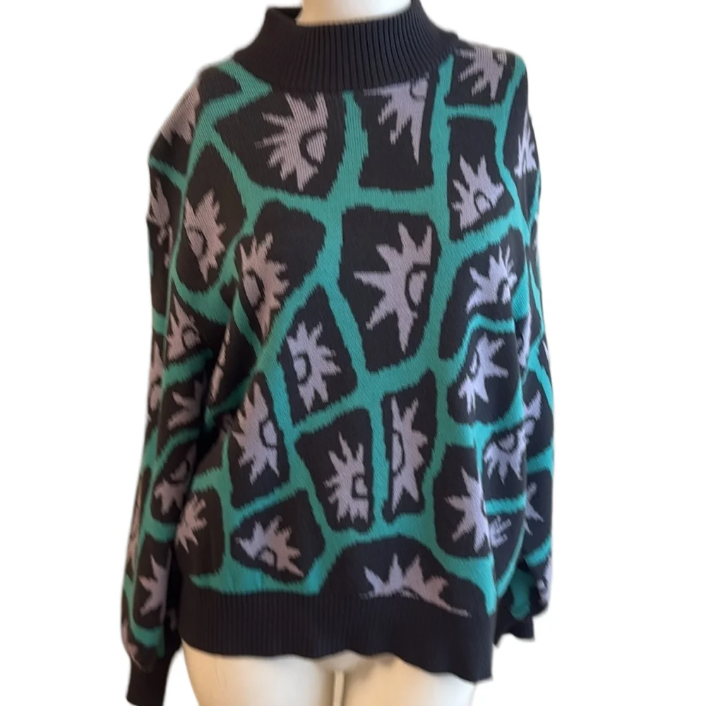 St John Sweater Knit Small Teal Green Lavender Vintage